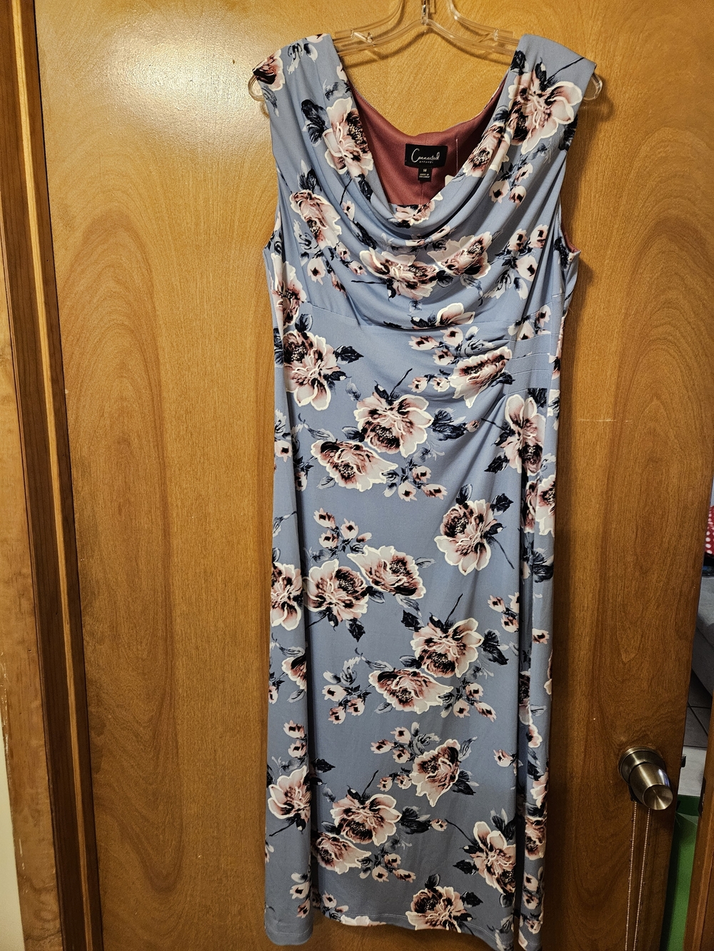 connected apparel Floral Cowl Neck Light Blue Maxi Dress